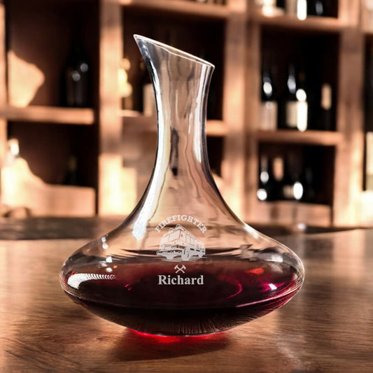 Firefighter Personalized Wine Decanter with Stemless Wine Glass Set