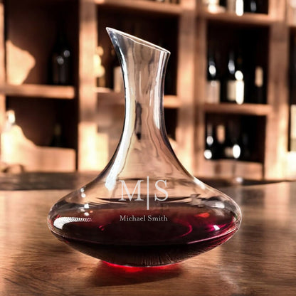 Monogram Personalized Wine Decanter with Stemless Wine Glass Set