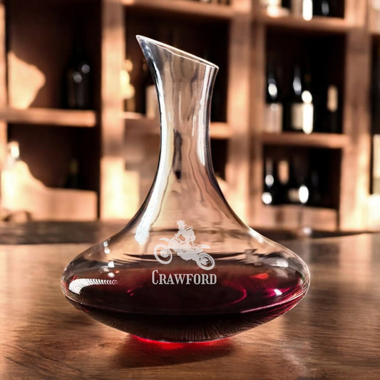 Motorcycle Rider Personalized Wine Decanter with Stemless Wine Glass Set