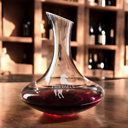 Equestrian Horse Personalized Wine Decanter with Stemless Wine Glass Set