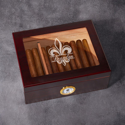 Fleur De Lis Personalized Cigar Humidor 50 Count