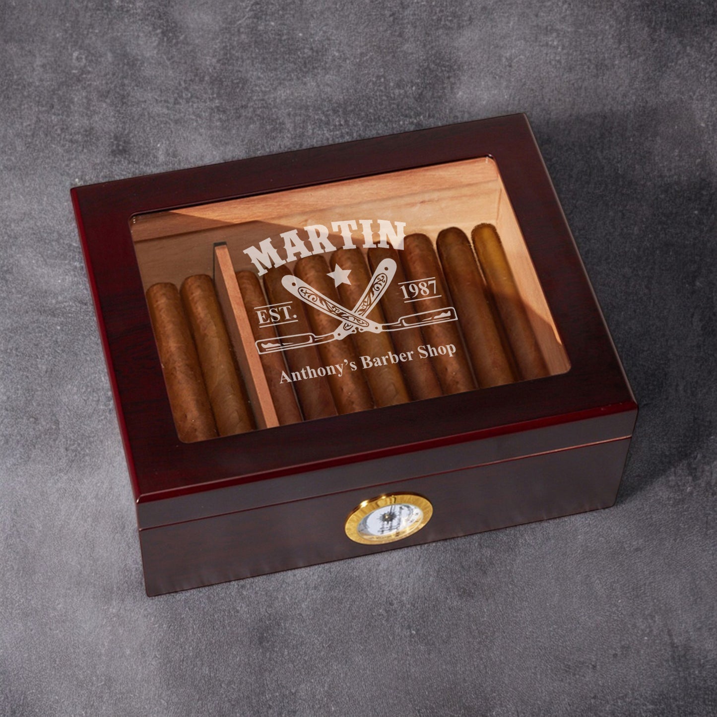 Barber Personalized Cigar Humidor 50 Count