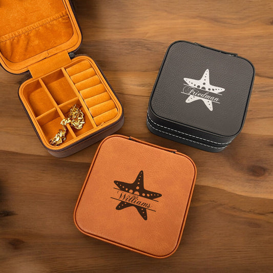 Starfish Personalized Leather Travel Jewelry Case