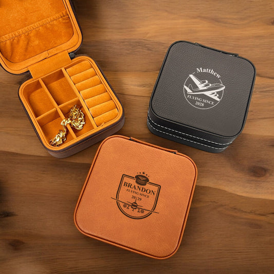 Aviator Pilot Personalized Leather Travel Jewelry Case