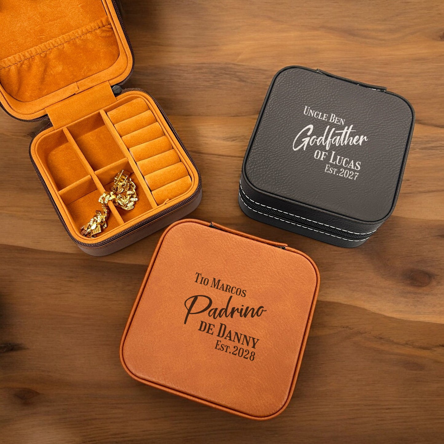 Godfather Padrino Personalized Leather Travel Jewelry Case