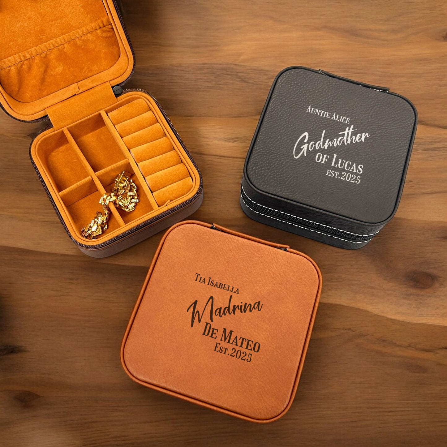 Godmother Personalized Leather Travel Jewelry Case