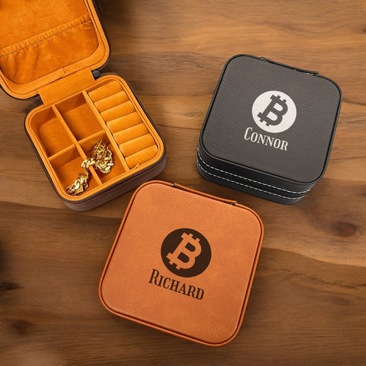 Bitcoin Crypto Personalized Leather Travel Jewelry Case