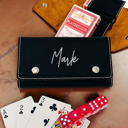 Signature Collection Personalized Leather Travel Case with Playing Cards and Dice Set