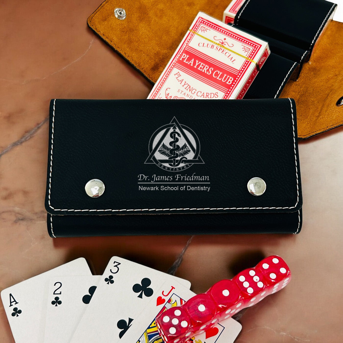 Medical Professionals Personalized Leather Travel Case with Playing Cards and Dice Set