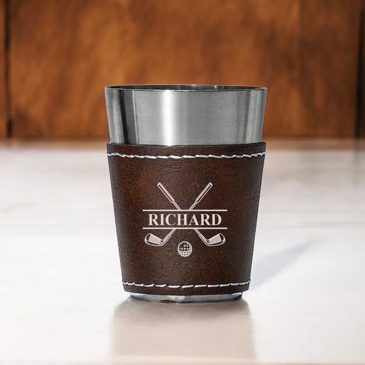 Golf Personalized Leather Stainless Steel Shot Glass