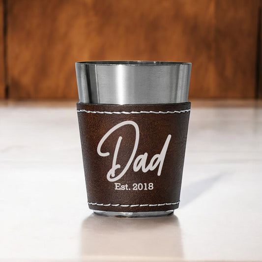 Dad Personalized Leather Stainless Steel Shot Glass