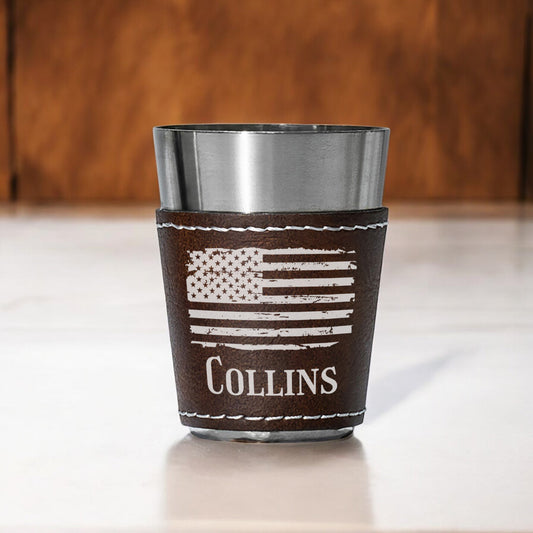 Patriotic Personalized Leather Stainless Steel Shot Glass