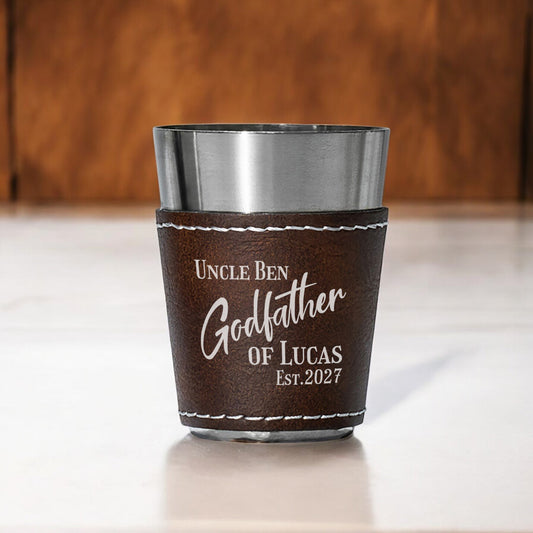 Godfather Padrino Personalized Leather Stainless Steel Shot Glass