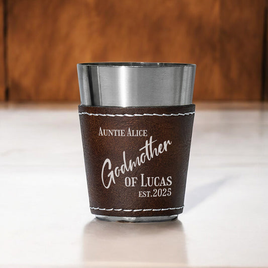 Godmother Madrina Personalized Leather Stainless Steel Shot Glass