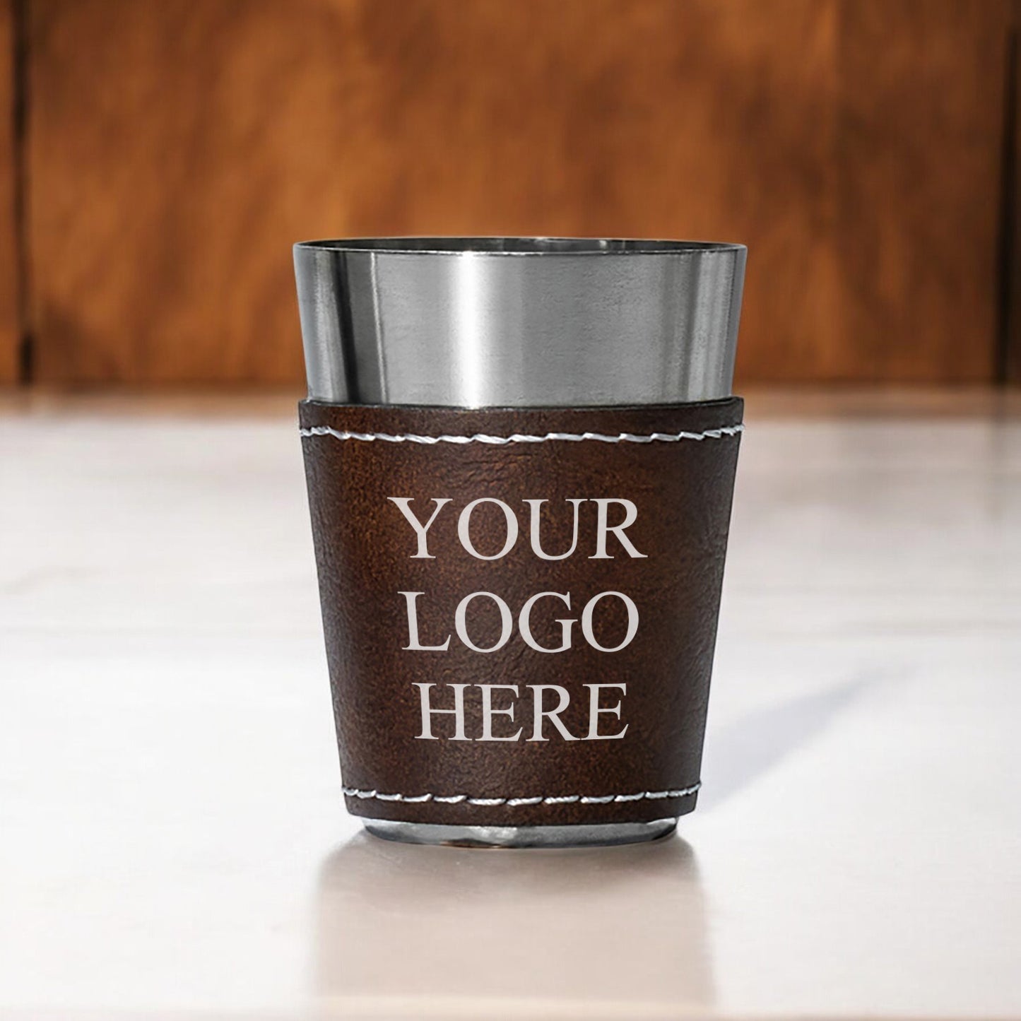 Custom Logo Personalized Leather Stainless Steel Shot Glass