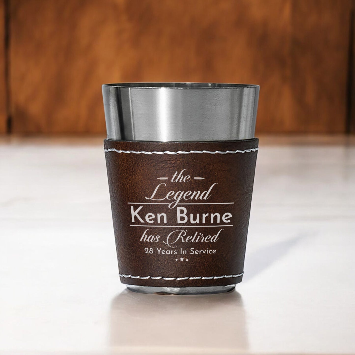 The Legend Has Retired Personalized Leather Stainless Steel Shot Glass