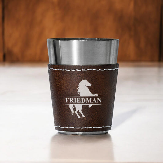 Equestrian Horse Personalized Leather Stainless Steel Shot Glass