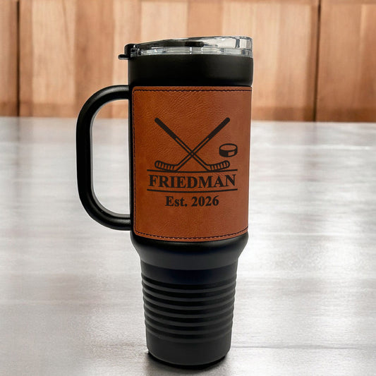 Hockey Personalized 40 oz Leather Tumbler
