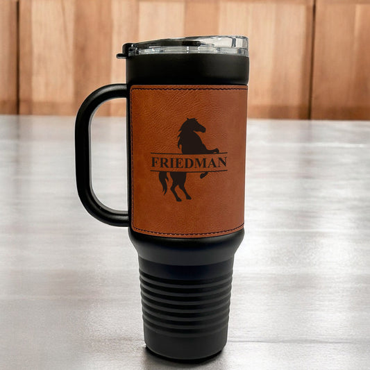 Equestrian Horse Personalized 40 oz Leather Tumbler