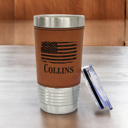 Patriotic Military Personalized 20 oz. Leather Tumbler