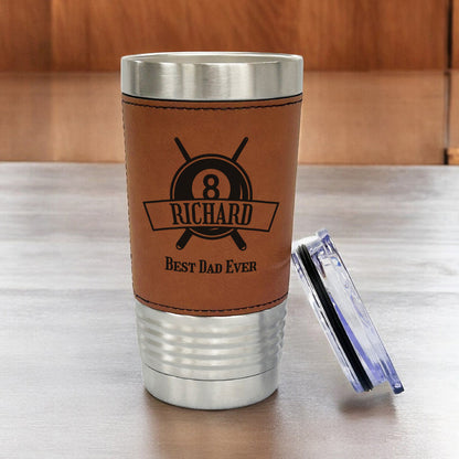 Pool Billiard Eight-Ball Personalized 20 oz. Leather Tumbler