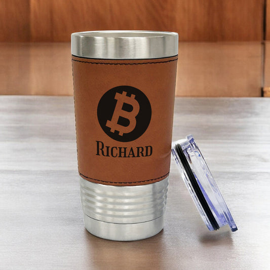 Bitcoin Crypto Personalized 20 oz. Leather Tumbler