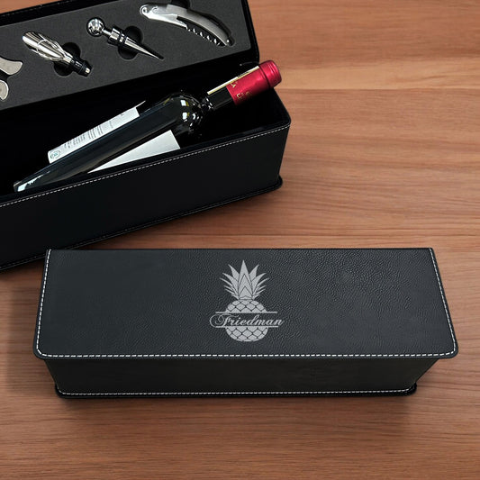 Pineapple Personalized Leather Wine Bottle Accessory Gift Box