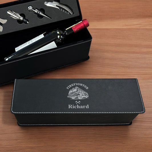 Firefighter Personalized Leather Wine Bottle Accessory Gift Box