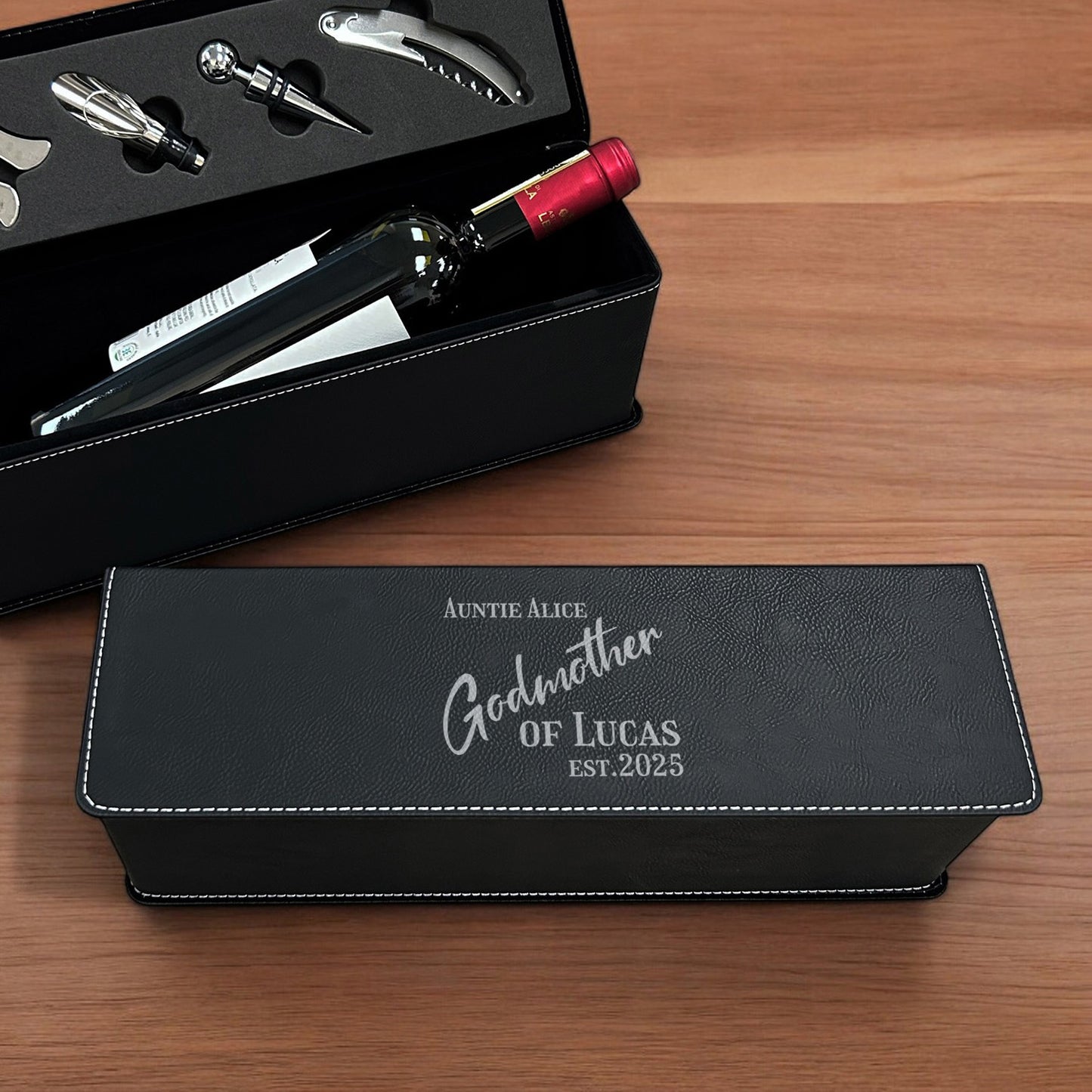 Godmother Personalized Leather Wine Bottle Accessory Gift Box