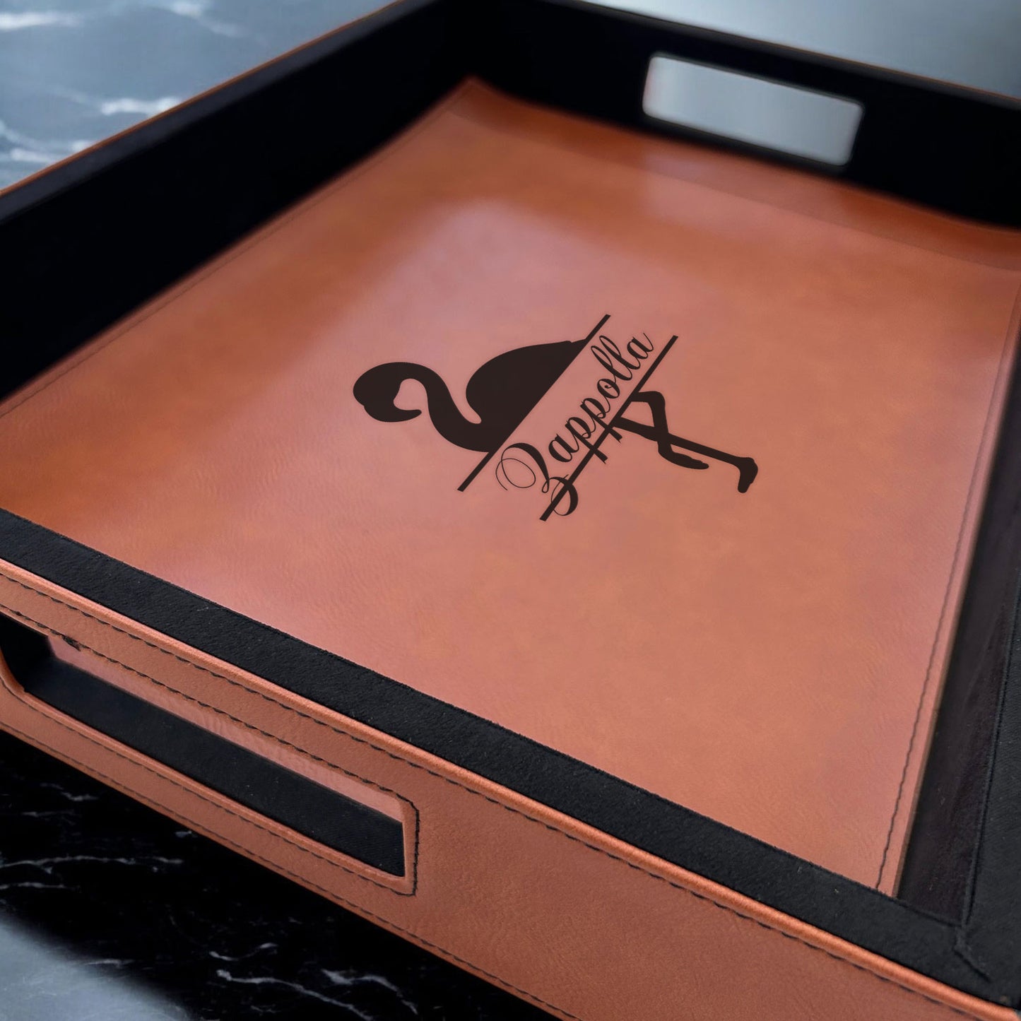 Flamingo Personalized Rectangle Leather Serving Tray