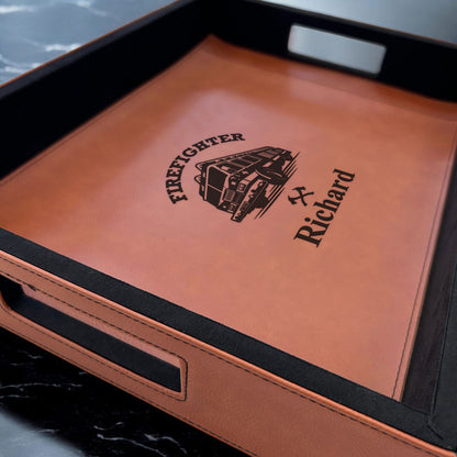 Firefighter Personalized Rectangle Leather Serving Tray
