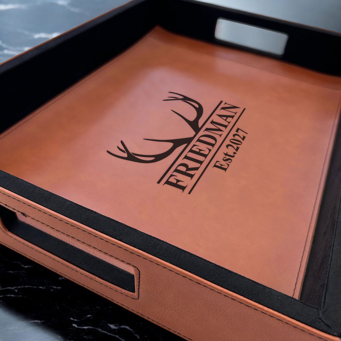 Hunting Personalized Rectangle Leather Serving Tray