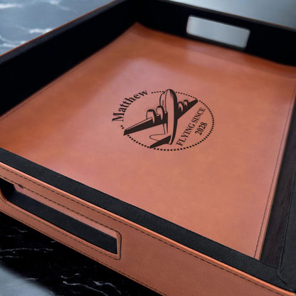 Aviator Pilot Personalized Rectangle Leather Serving Tray