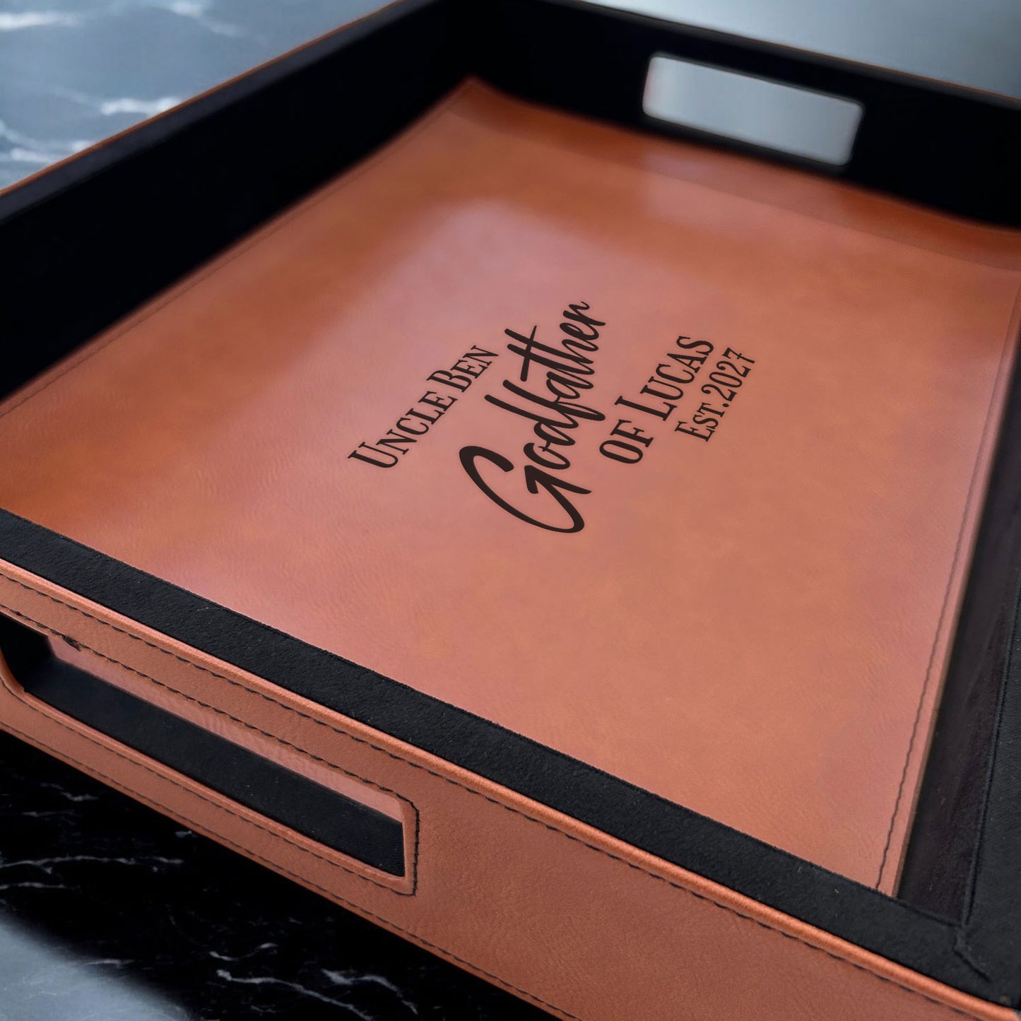 Godfather Padrino Personalized Rectangle Leather Serving Tray