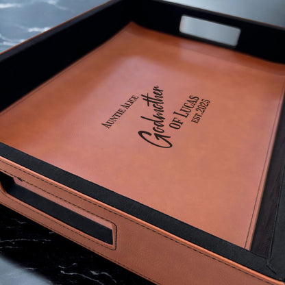 Godmother Personalized Rectangle Leather Serving Tray