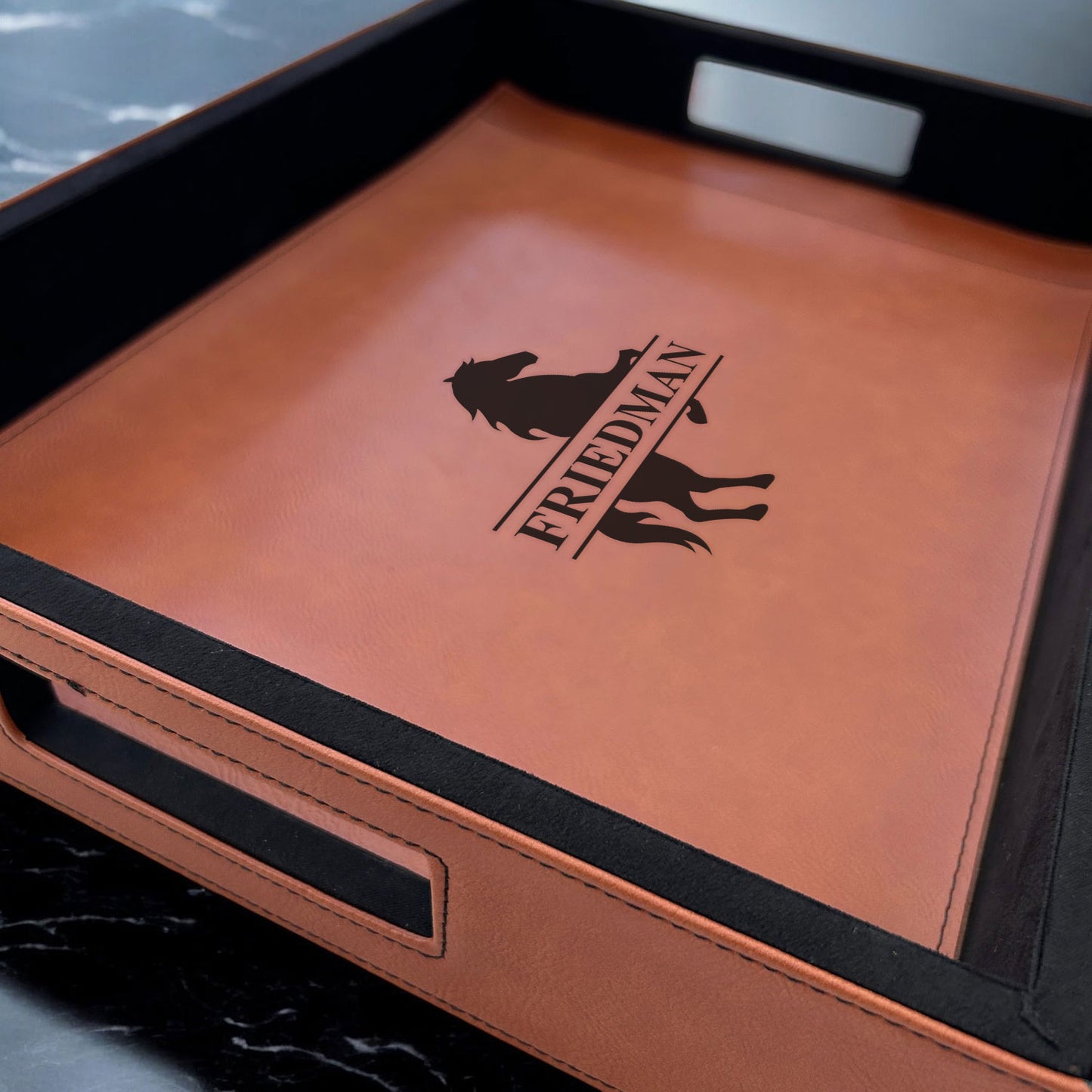 Equestrian Horse Personalized Rectangle Leather Serving Tray