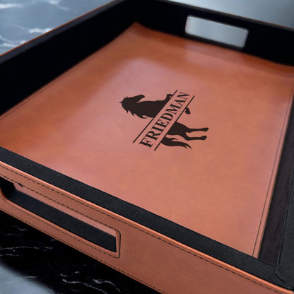 Equestrian Horse Personalized Rectangle Leather Serving Tray