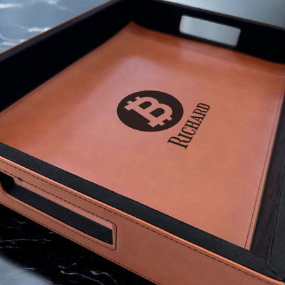 Bitcoin Crypto Personalized Rectangle Leather Serving Tray