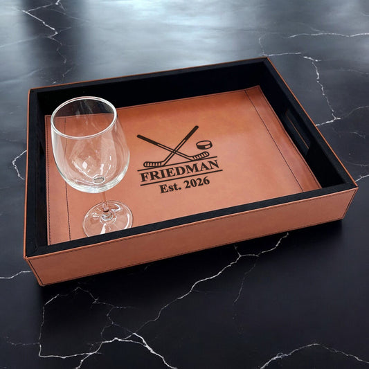 Hockey Personalized Rectangle Leather Serving Tray