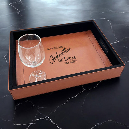 Godmother Personalized Rectangle Leather Serving Tray
