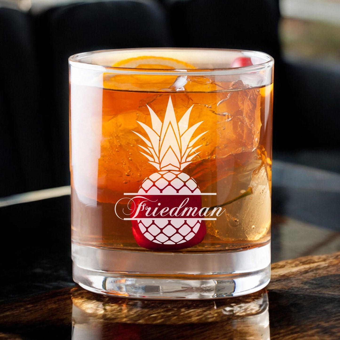 Pineapple Personalized Whiskey Decanter with Whiskey Rocks Glasses Set - 3pc