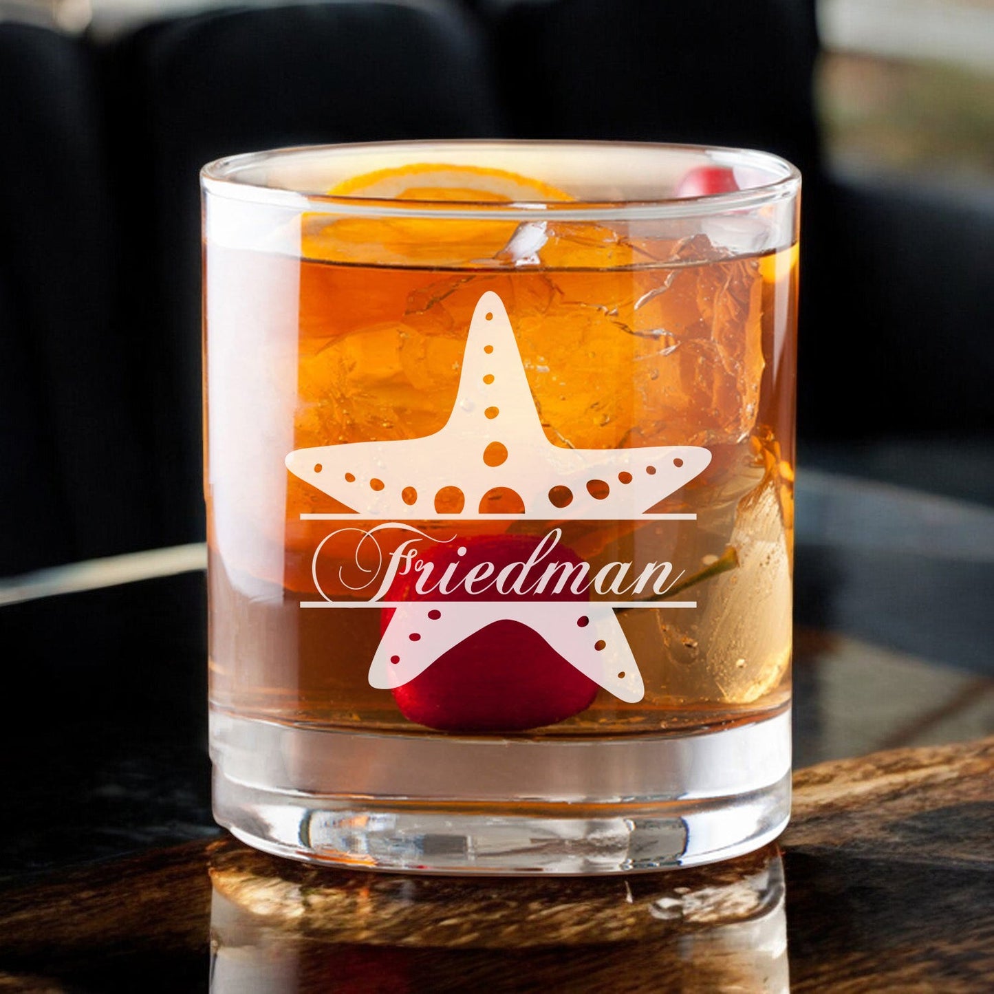 Starfish Personalized Whiskey Decanter with Whiskey Rocks Glasses Set - 3pc
