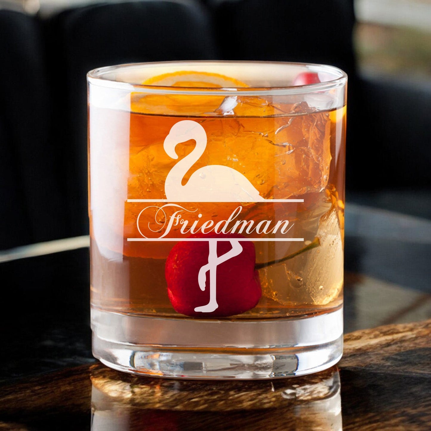 Flamingo Personalized Rocks Whiskey Glass