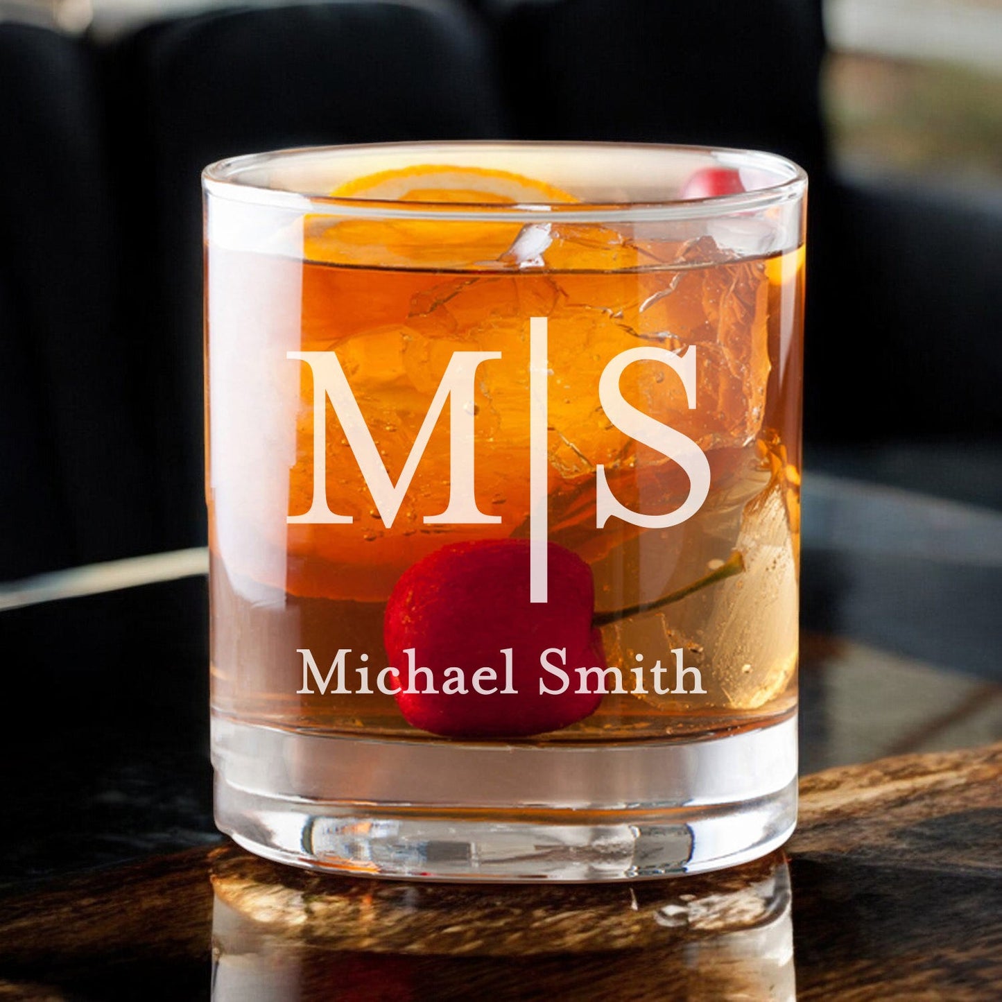 Monogram Personalized Whiskey Decanter with Whiskey Rocks Glasses Set - 3pc