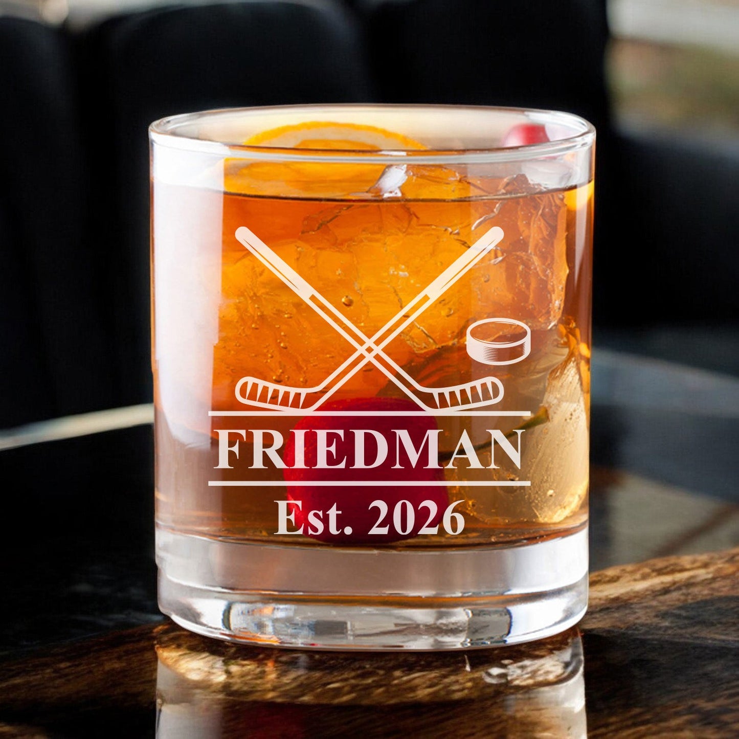 Hockey Personalized Whiskey Decanter with Whiskey Rocks Glasses Set - 3pc