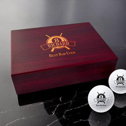 Pool Billiard Eight-Ball Personalized Golf Ball Gift Set