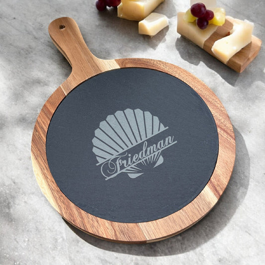 Seashell Personalized Round Slate Paddle Cheese Board