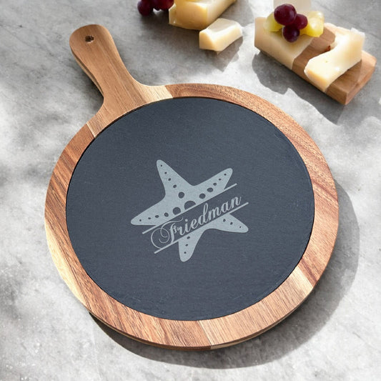 Starfish Personalized Round Slate Paddle Cheese Board