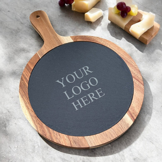 Custom Logo Personalized Round Slate Paddle Cheese Board