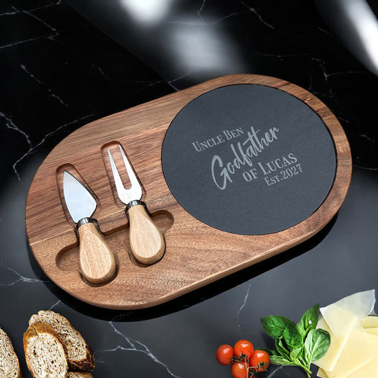 Godfather Padrino Personalized Oval Slate & Wood Cheese Board